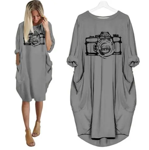 Новая мода Камера платье для женщин длинные свободные летнее миди 2019 размера