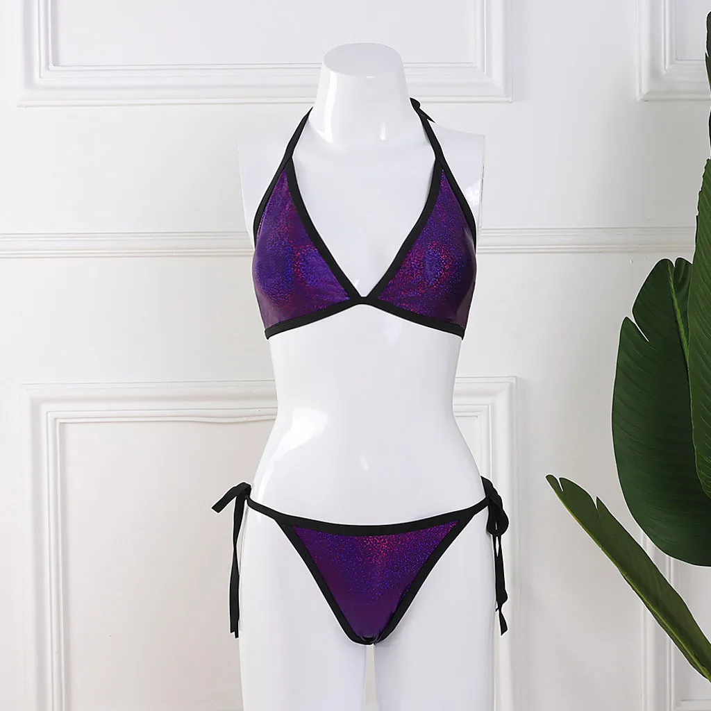 Women Two Piece sexy solid color Sets Plus Size Beachwear Swimsuit Bikini Bather Bathing Suit Swim Female Bikinis 2021