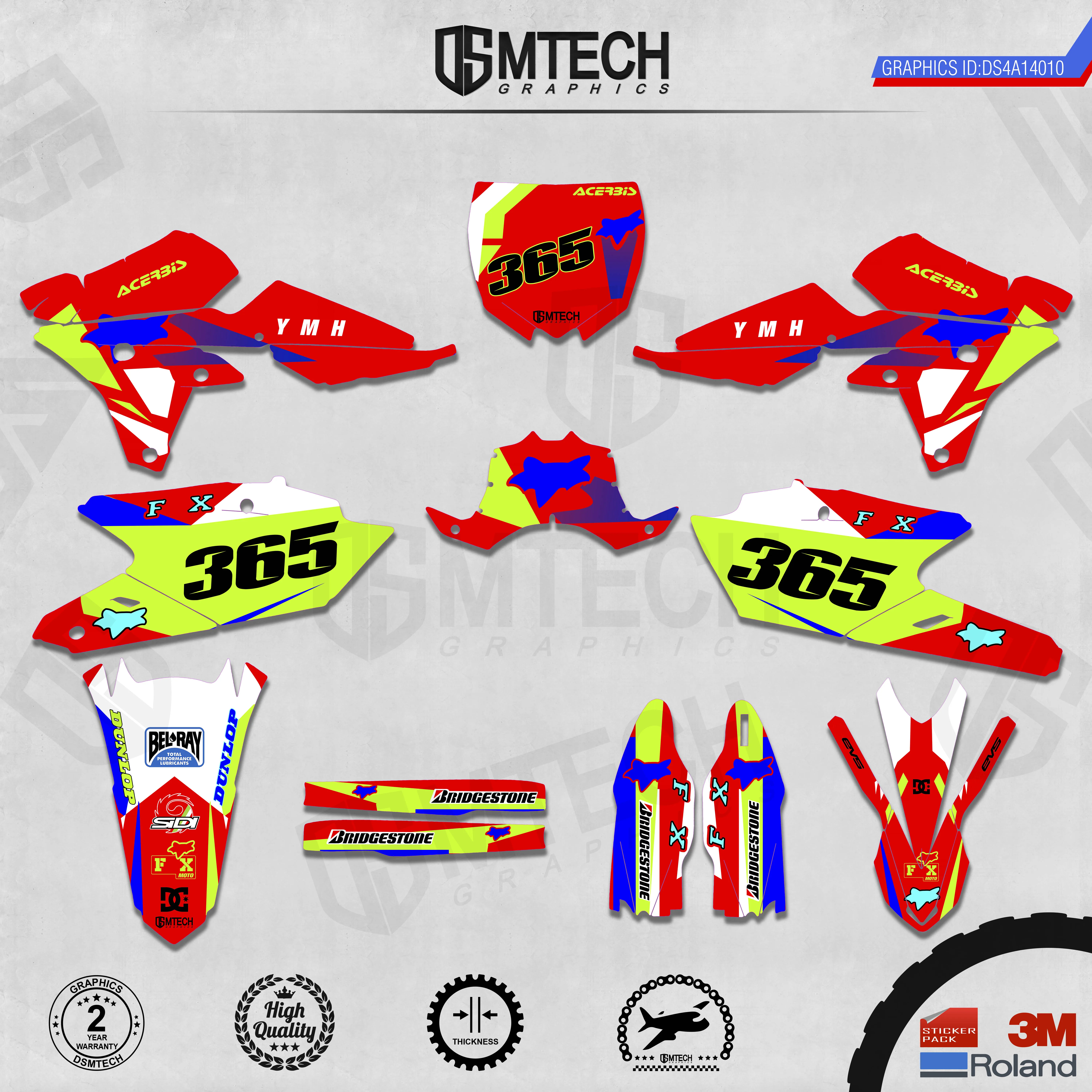 DSMTECH Customized Team Graphics Backgrounds Decals 3M Custom Stickers For 14-18 YZ250F 15-19 YZ250FX WRF250 14-17 YZ450F  010