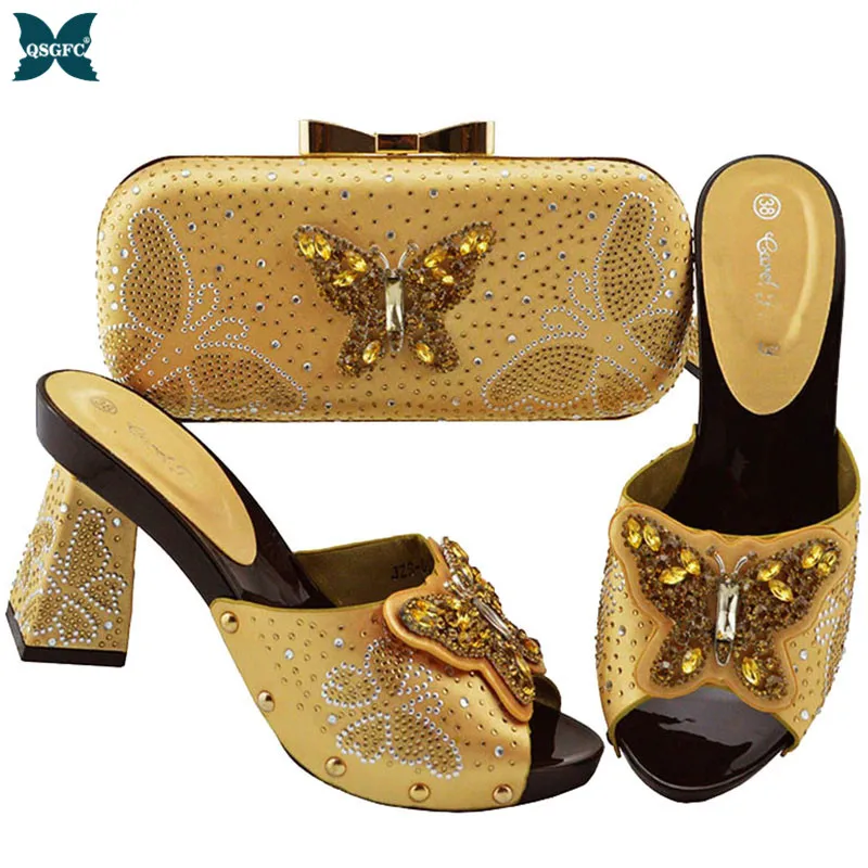 

Новое поступление, Женская обувь в нигерийском стиле и подходящая сумка, Женский итальянский дизайн, рандомный золотой цвет для вечерние