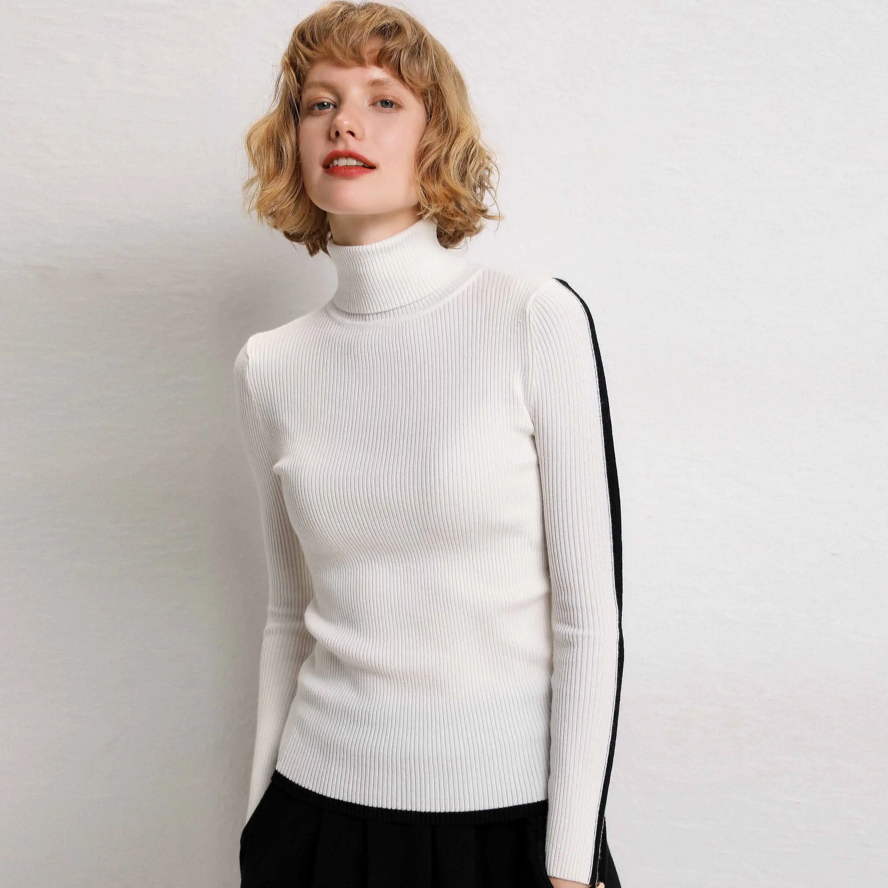 adohon 2019 woman winter 100% Cashmere sweaters and autumn knitted Pullovers High Quality Warm Patchwork thickening Turtleneck | Женская