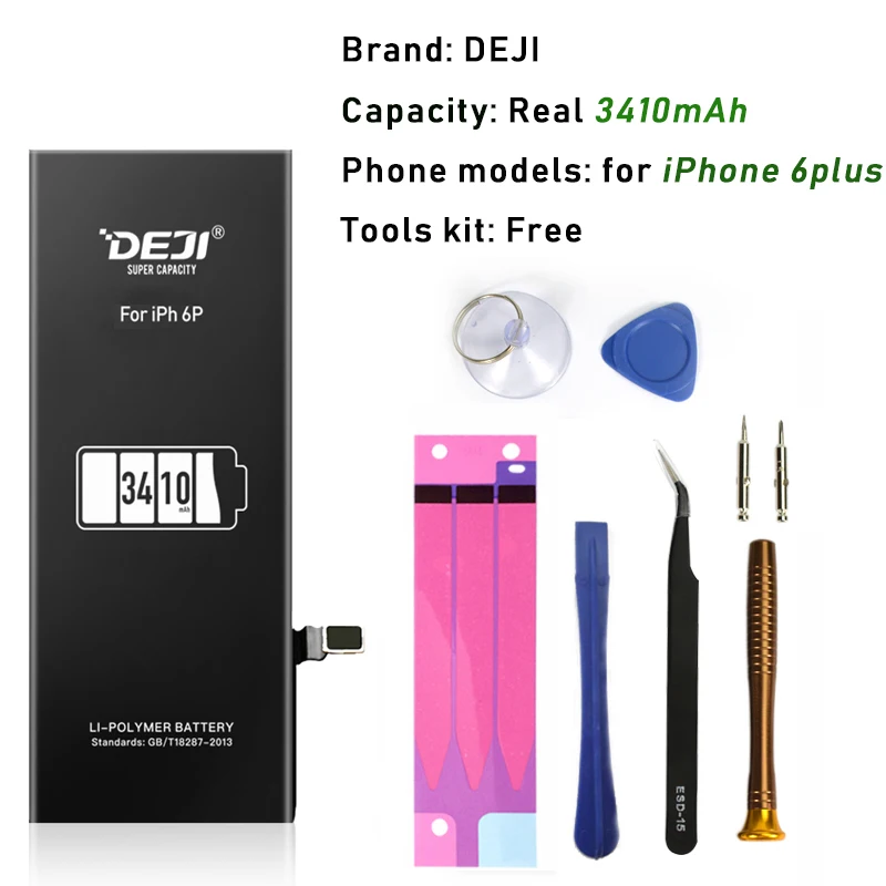 3410mAh for i6Plus DEJI оригинальная литиевая батарея для iPhone 5se/6/6s/6 p/6s p с бесплатными инструментами, набор, настоящая батарея большой емкости, замена 0 циклов - Цвет: 3410mAh for i6Plus