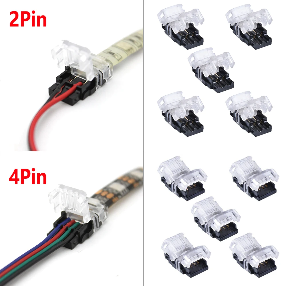 

5pcs 10pcs 2pin 4pin LED Strip Connector PCB Strip to Wire for single RGB 3528 5050 LED Strip Wire Connection Terminal Splice