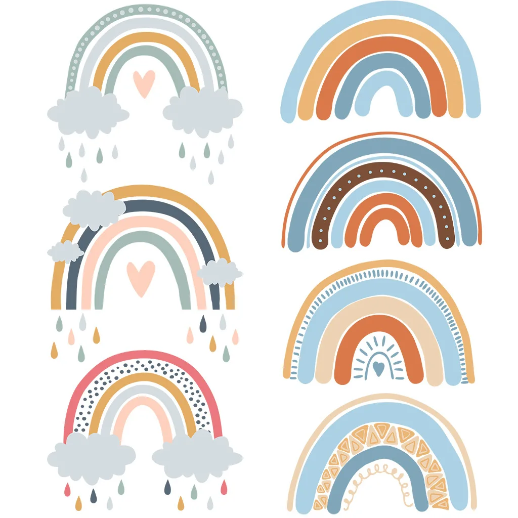 

80x50cm Ins Colourful Rainbow Bohemia Rainbow Removable Wall Decals Nursery Art Stickers Wallpaper Baby Bedroom Gift Home Decor