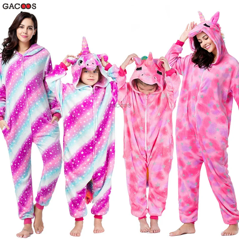 Пижамы кигуруми Единорог для взрослых детские пижамы с животными маленьких