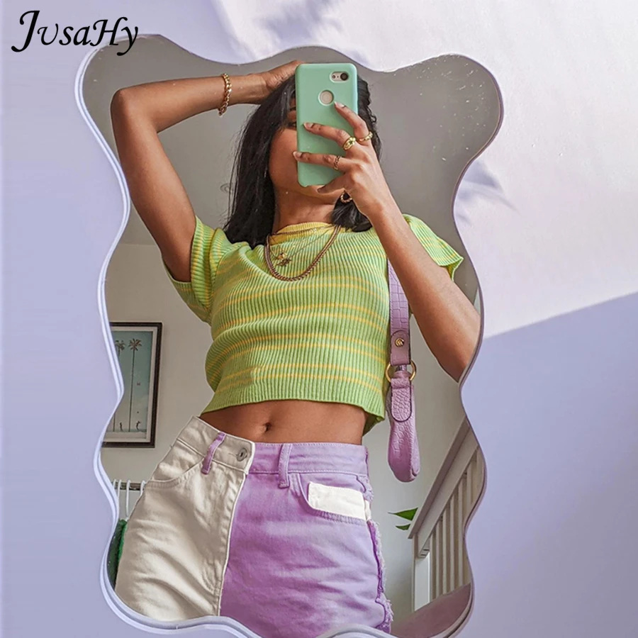 

JusaHy Y2K Casual E-Girl Patchwork Color High-Waist Pants for Women New Fashion Punk Big Pocket Leisure Loose Jeans Streetwear