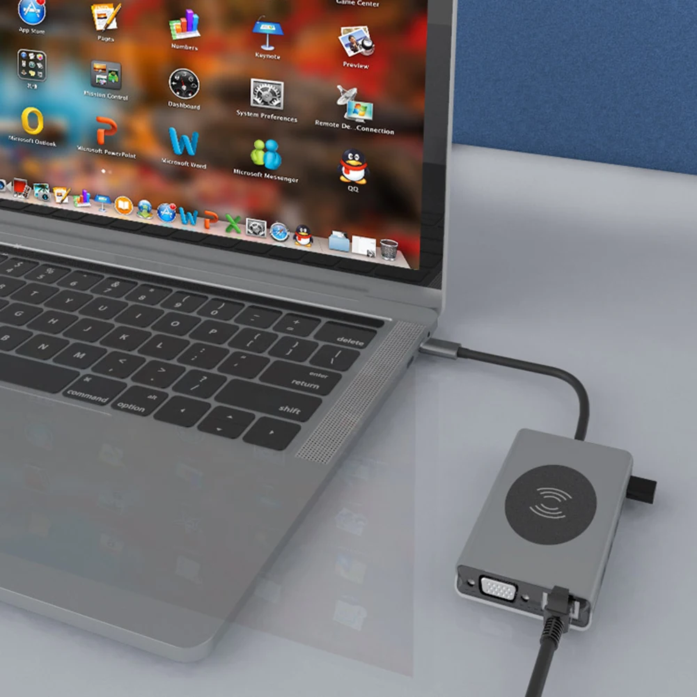 

15 in 1 USB C Hub PD USB 3.0 TF 3.5mm RJ45 Type C to HDMI-compatible VGA Wireless Charger for Household Computer Accessories