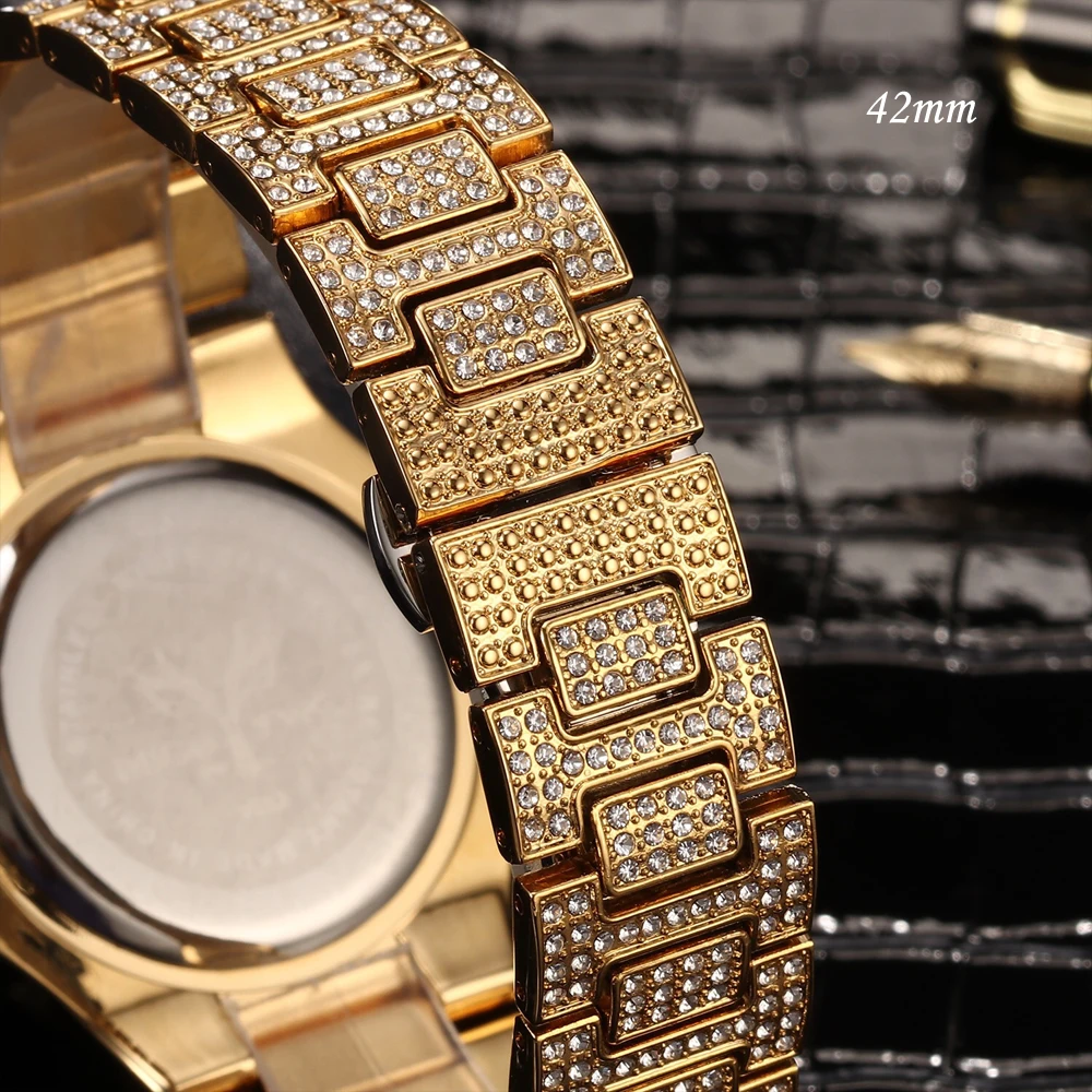 Full Bling Diamonds Watch Men ICED-OUT Hip Hop Womens Quartz Watches Gold Stainless Steel Relogio Reloj Hombre Unisex Clock Hour