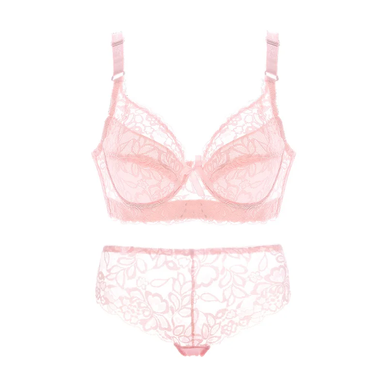 pink Meizimei, комплект нижнего белья, кружевные короткие тонкие трусики, сексуальные бюстгальтеры для женщин, беспроводное нижнее белье без косточек, Топ bh размера плюс, пуш-ап 40 90 - Цвет: pink