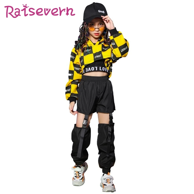 RAISEVERN Письмо плед Печать Детей Crop Толстовка Hip Hop Детские Девушки Печатного Hoodie Tops
