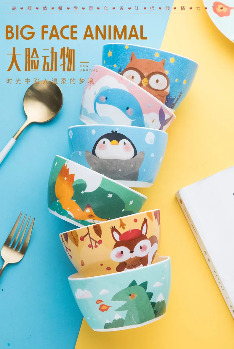 

Мультяшная миска для дома, милая керамическая миска для девочек с сердцем, детская креативная миска для еды фруктов для одного студента, пос...