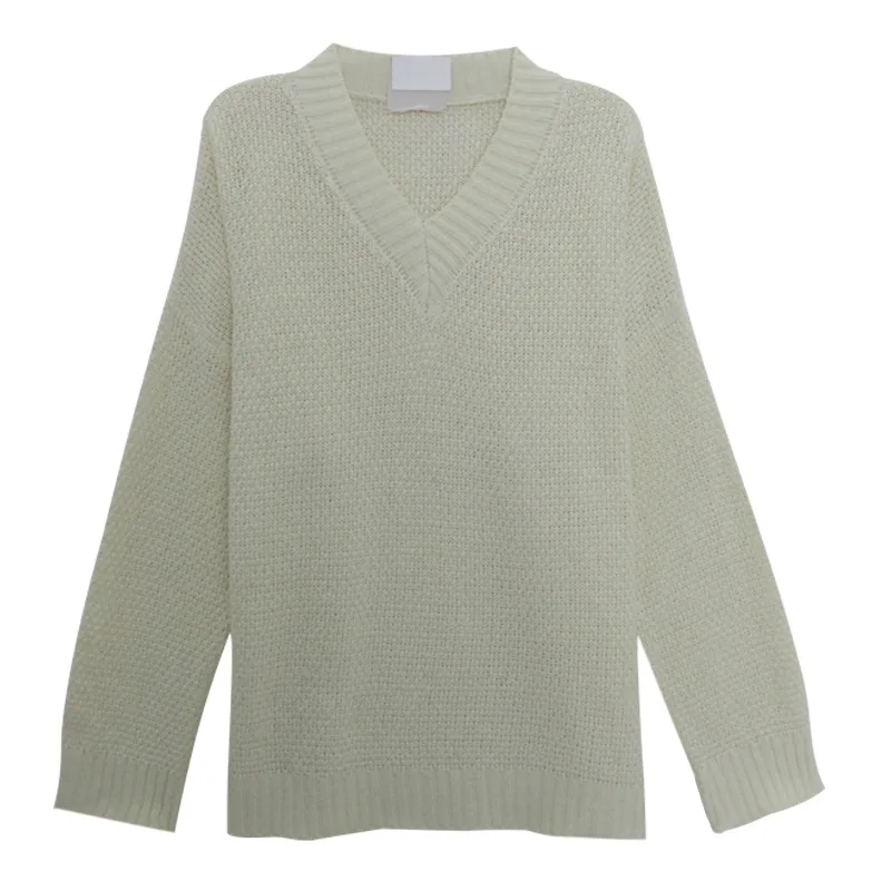 Осень 2020 Новинка Свободный вязаный свитер для девушек с V-образным вырезом и
