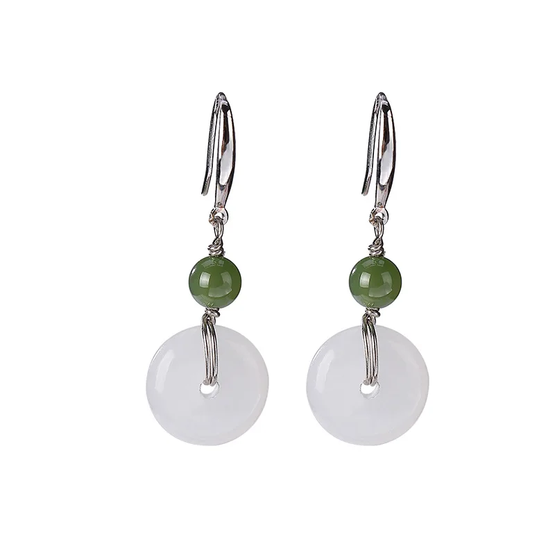 

Женские серьги из серебра 925 пробы с натуральной яшмой из белого нефрита