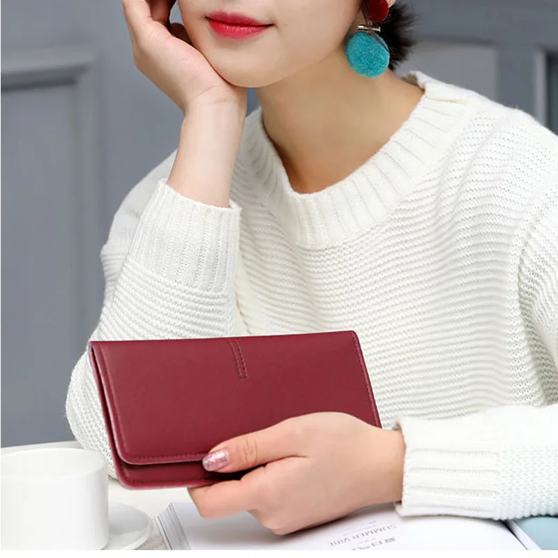 Минималистичный женский длинный клатч кошелек ID держатель карты сумочка для