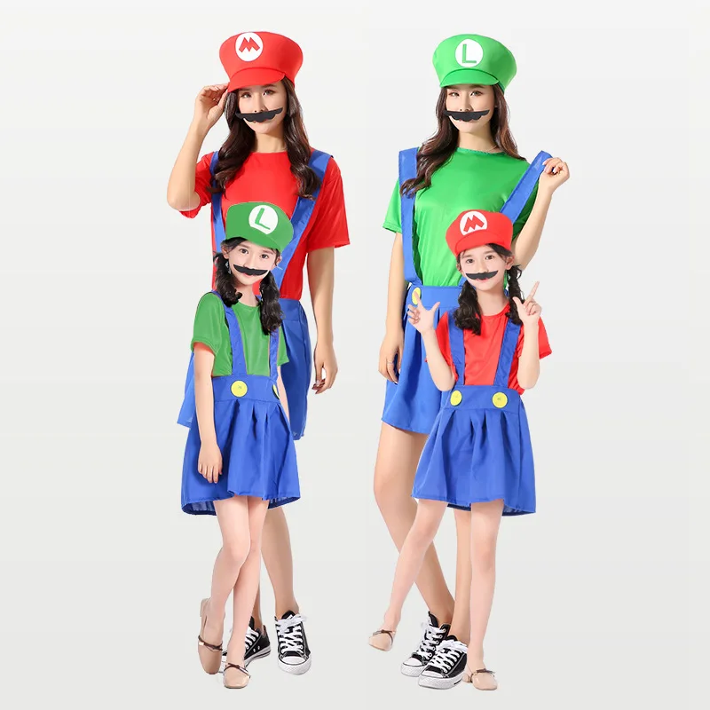 Super Bros Cosplay Kids Adult Fancy Outfit Party Dress Zentai Marios Costume Halloween Costumes Stage Show Jumpsuit Sets |