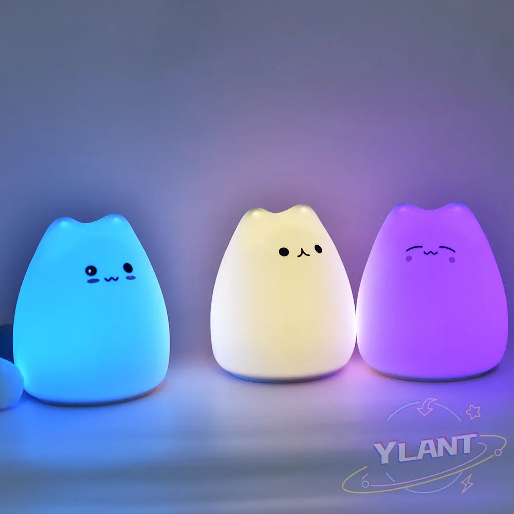 

Светодиодный ночник YL с сенсорным управлением и милыми животными и маленькой кошкой, мягкий силиконосветодиодный фонарь с питанием от 3 бат...