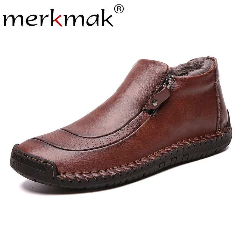 Мужские повседневные рабочие ботинки из натуральной кожи зимние хлопковые