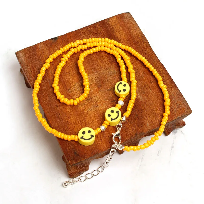 Boho, Радужный цвет, бусы, смайлик, колье, ожерелья для женщин, цветная цепочка из бисера, массивное ожерелье, ювелирное изделие, воротник, подарок