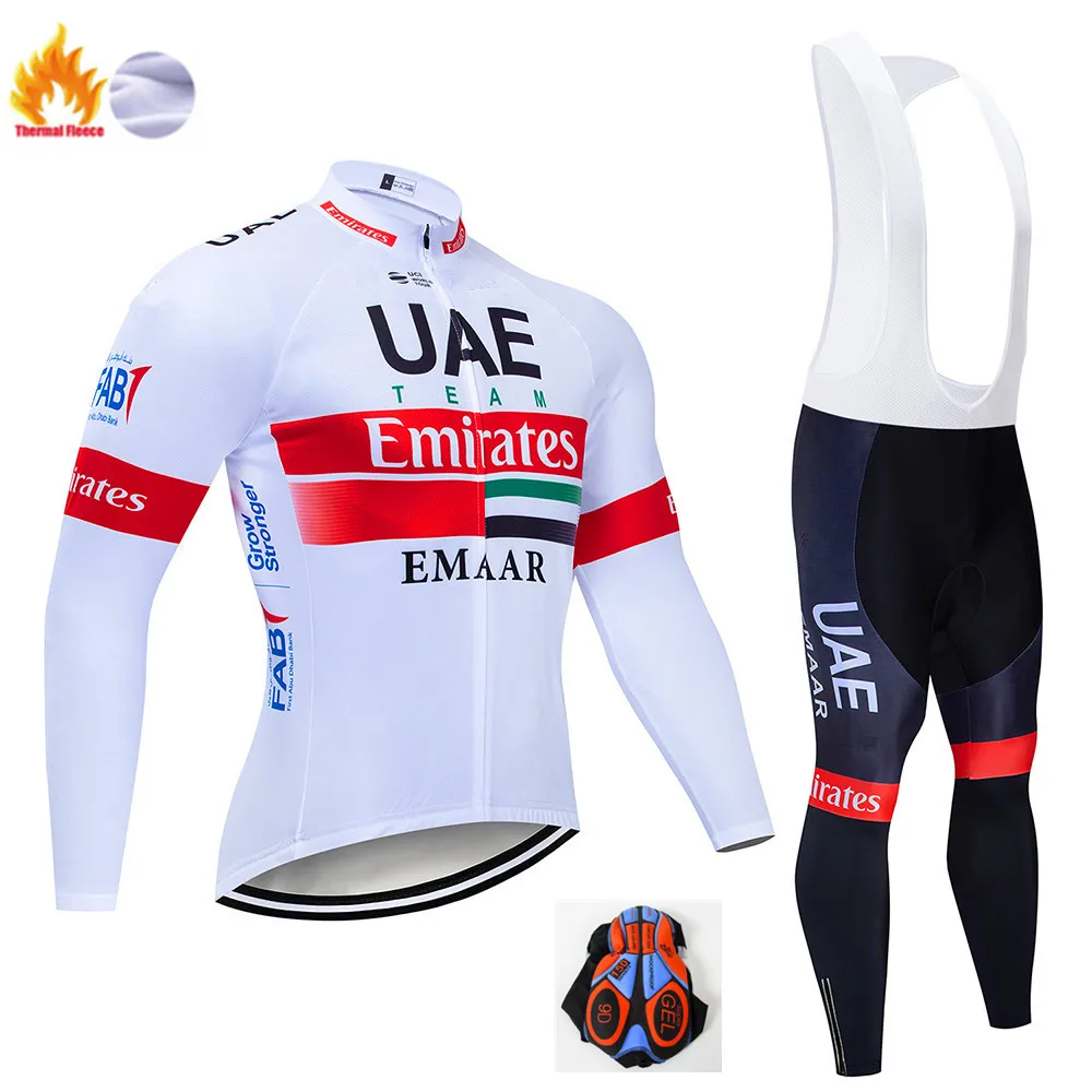 Winter Cycling Suit Велоспорт Джерси Набор ОАЭ Pro команда с длинным рукавом Одежда для мужчин зимняя велосипедная одежда термальная флисовая uninto Ropa Ciclismo Hombre - Цвет: Winter Cycling Suit