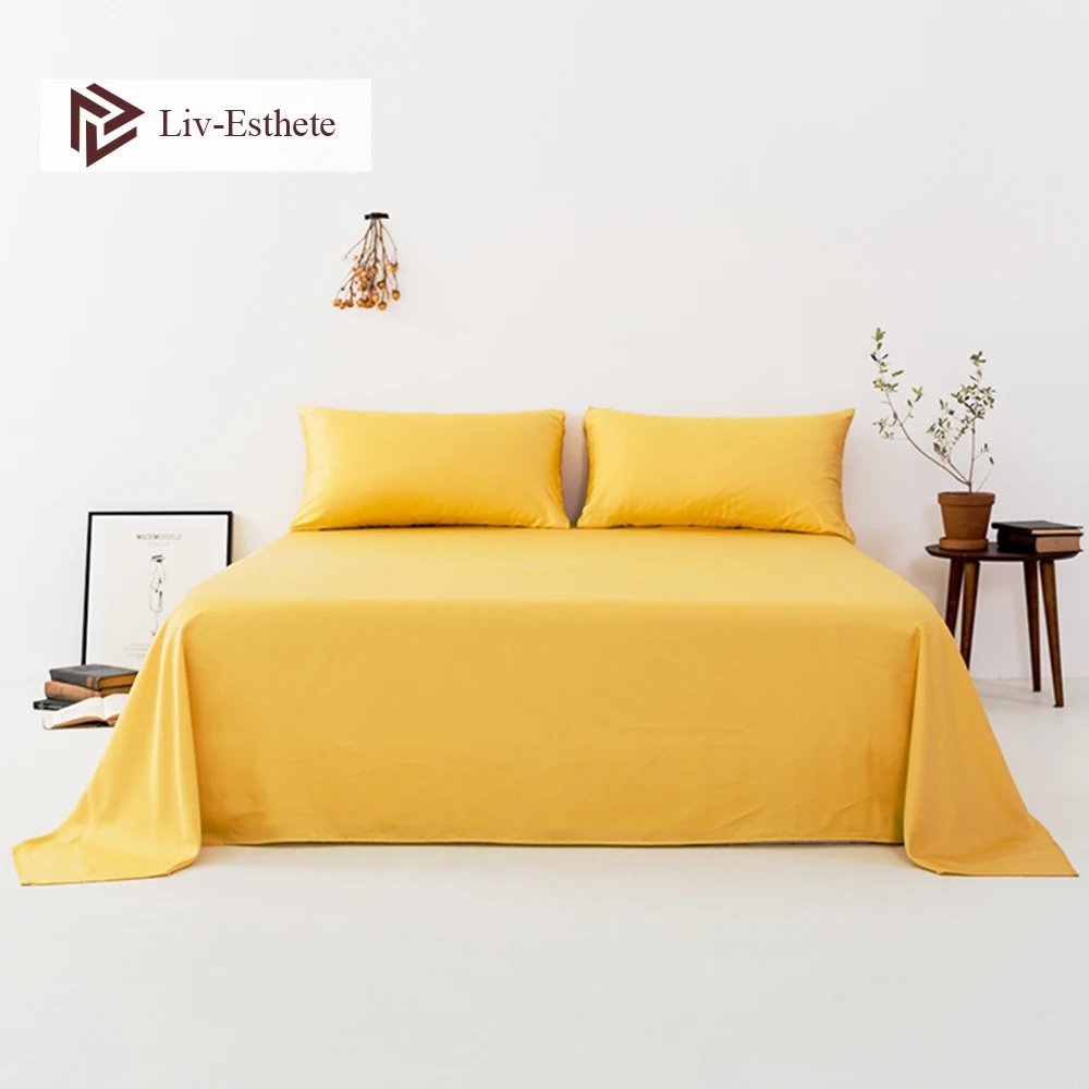 

Liv-Esthete Women Noble 100% Silk Yellow Flat Sheet Silk Healthy Queen King Bed Sheet Pillowcase Home Textile Free Shipping