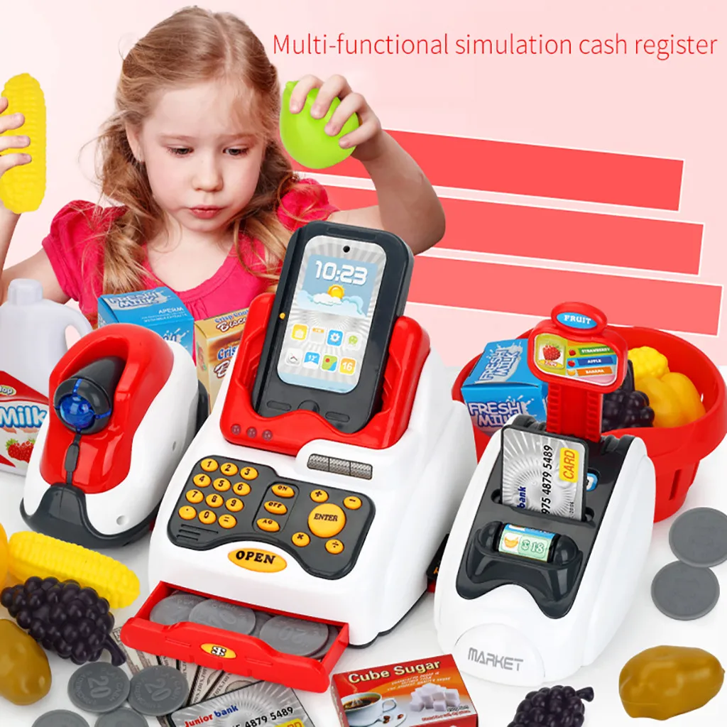 TELOTUNY Kids Simulation касса денежная игрушка сканер карта с изображением фруктов