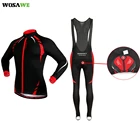 Мужской осенне-зимний флисовый комплект WOSAWE для велоспорта с длинным рукавом, на молнии, с 3D гелевыми подкладками, комбинезон, костюм для велоспорта