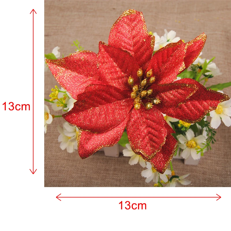 

1/5/10pcs Glitter Artificial Flowers Merry Christmas Ornaments Christmas Tree Decorations for Home New Year Wedding Party Decor