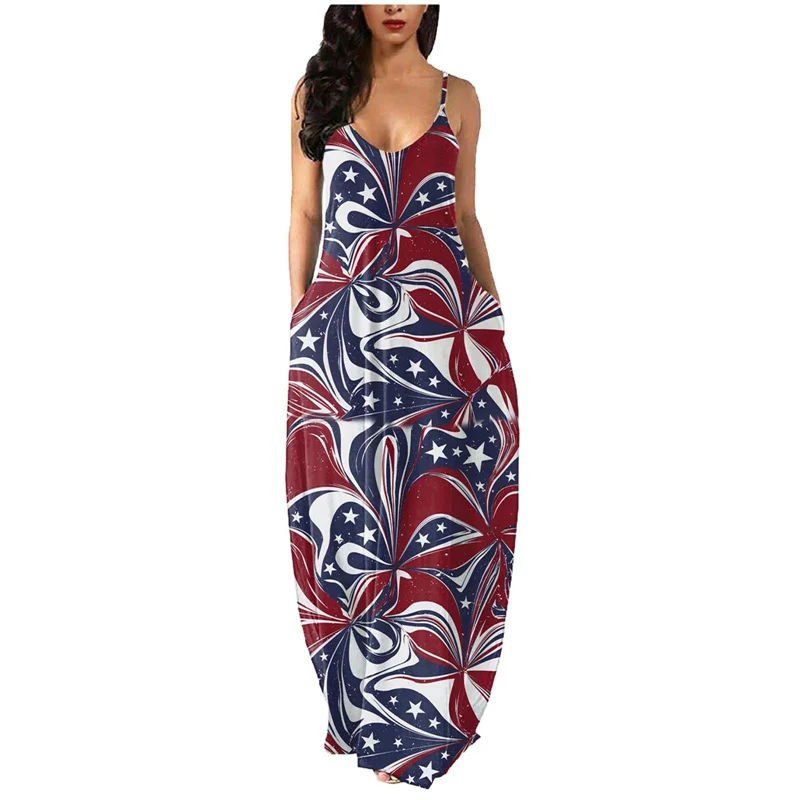 

Women's Dress For Independence Day With High Waist Print Dress Women's Leaky Back Dress