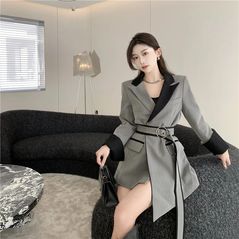 

New Suits Female Vintage Autumn Notched Collar Plaid Women Blazer Breasted Jacket Casual Pockets Womens Suits Coat Blazers Suits