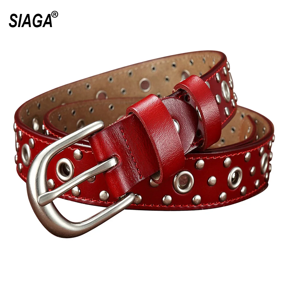 Женский ремень из натуральной кожи с заклепками шириной 2 8 см | Аксессуары для