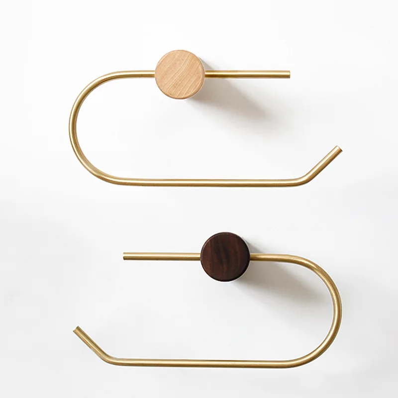 

Japanese Style Toilet Roll Paper Holder Pure Copper for Bathroom Accessories Walnut Simple Kitchen Organizer Supplies Decorative
