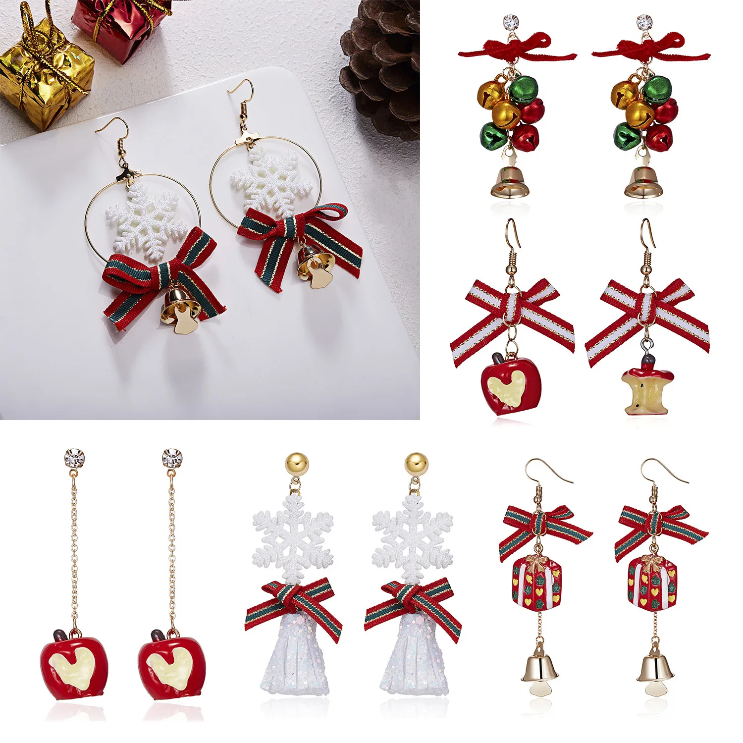 Ping An рождественские женские сережки оптом Geely красный полосатый бант Снежинка