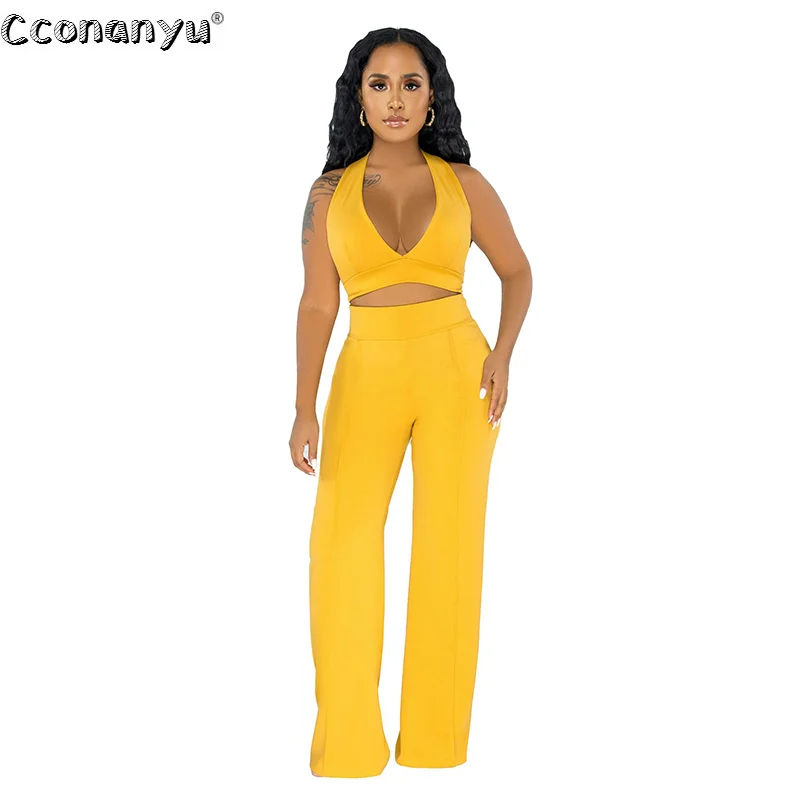 

Women Knitted Two Piece Set Sexy V-neck Short Crop Top And High Waist Pants 2 Piece Suit Ladies Solid Club Party Clothes