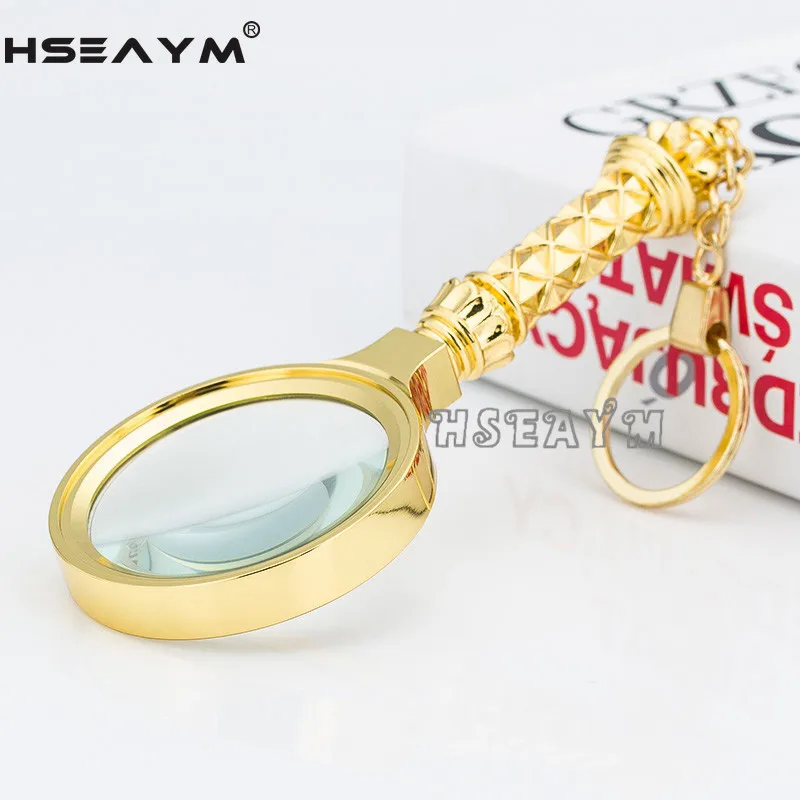 8X Presbyopia Magnifier All-gold Plated Brass Gift 60mm Jewelry Reading Loupe Handheld Keychain Magnifying Glass Megaloscope | Инструменты