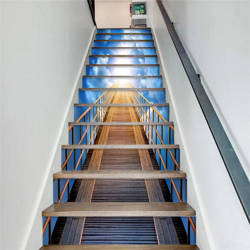 

PVC wallpaper ladder landscape simple 13 pieces of DIY stair stickers, step stickers, wall stickers