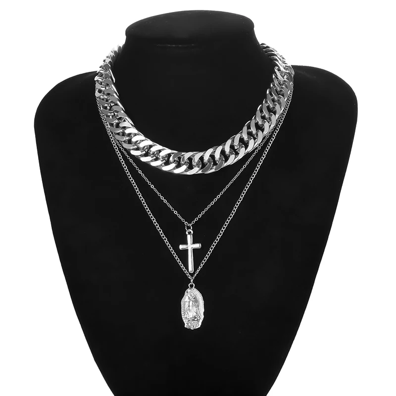 Silver Color SHIXIN Готическая многослойная цепочка Чокер-ожерелье в стиле панк крест кулон ожерелье s для женщин готическое массивное ожерелье Collier Femme - Окраска металла: Silver Color