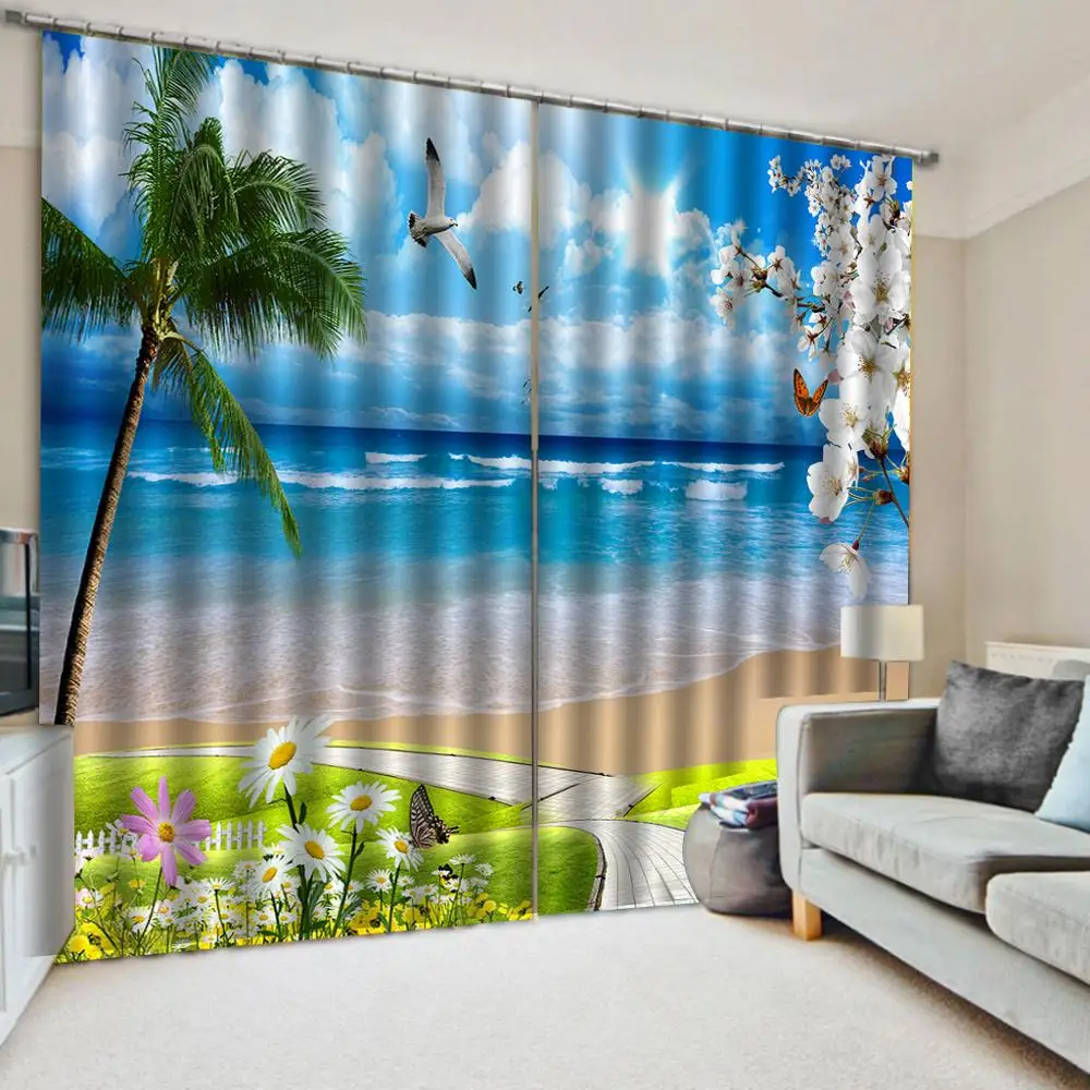 

Luxury Blackout 3D Window Curtain For Living Room blue curtains fresh flower window curtains
