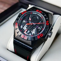 reef tigerrt limited watch men automatic mechanical all black red skeleton waterproof leather strap relogio masculino rga6912