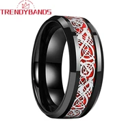 black tungsten carbide rings red opal dragon inlay wedding bands 8mm polished shiny comfort fit