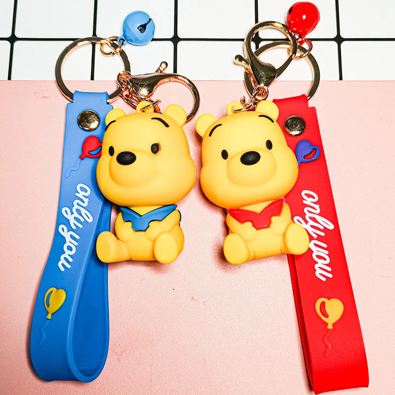 

Disney Anime Pooh Doll Key Chain Bow Tie Bear Cartoon Key Chain Backpack Car Ornaments Small Gifts