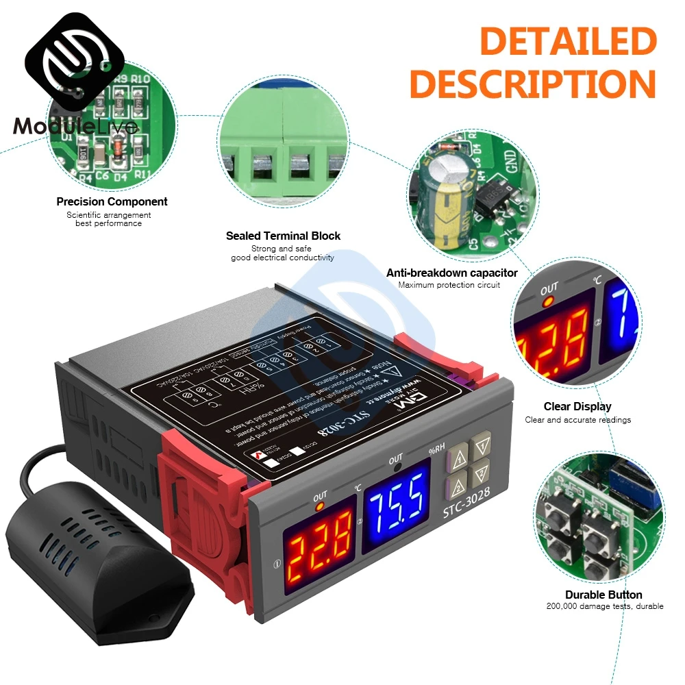 STC 3028 AC 220 В 12 24 постоянного тока двойной цифровые светодиодные трубки