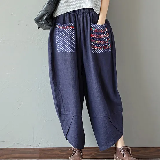 Pantalon femme этнические винтажные штаны с эластичной резинкой на талии женские брюки