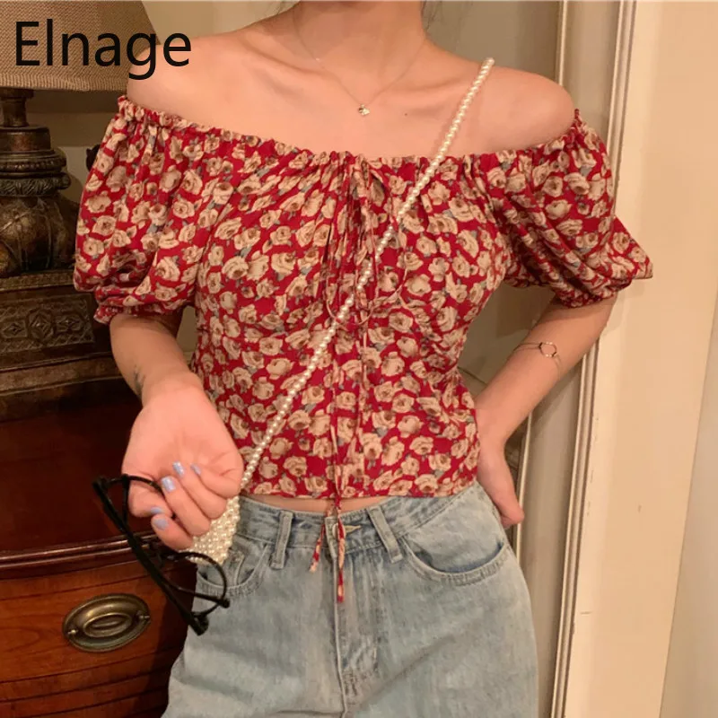 Эластичная Сексуальная Блузка без бретелек с цветочным принтом Blusas шифоновая