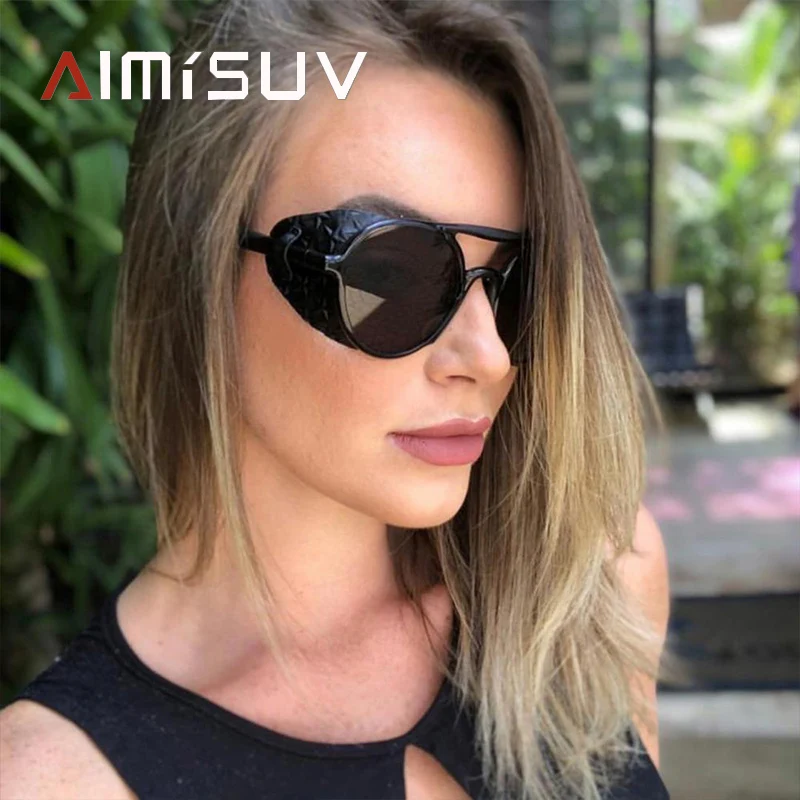 AIMISUV, Ретро стиль, круглые солнцезащитные очки для мужчин, стимпанк, новинка, Ретро стиль, кожа, боковая защита, мужские солнцезащитные очки, UV400 oculos feminino