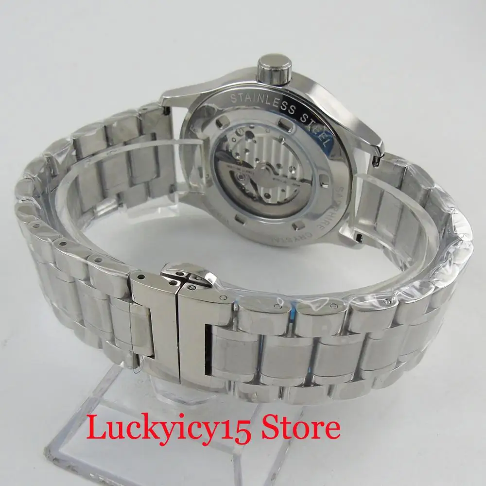 

CORGEUT Men Watch ST Mechancial Movement Power Reserve Date Indicator Mental Band