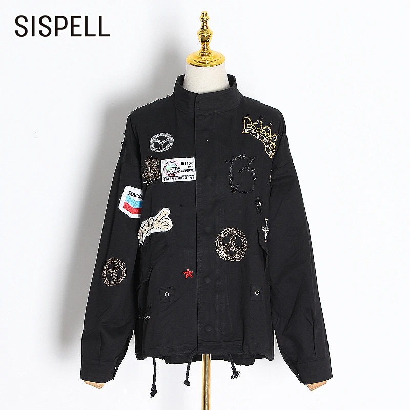 

Женская куртка с вышивкой SISPELL, повседневный жакет с воротником-стойкой и длинным рукавом, свободного покроя, 2020