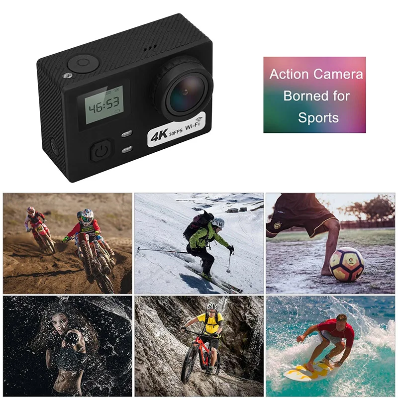 Дешево Экшн-камера 4K, ЖК-экран, 30 м, 30 кадров/с, угол обзора 170 °