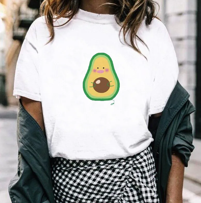 

YEMUSEED New Cartoon Avocado Print Women T-shirt Casual Tops O-Neck Tee shirt 4XL FFV408
