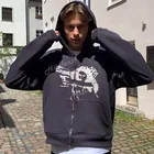 Толстовка мужская оверсайз, Свитшот в стиле хип-хоп, спортивная куртка в стиле панк, готический графический принт, худи с длинным рукавом на молнии, куртка Y2k