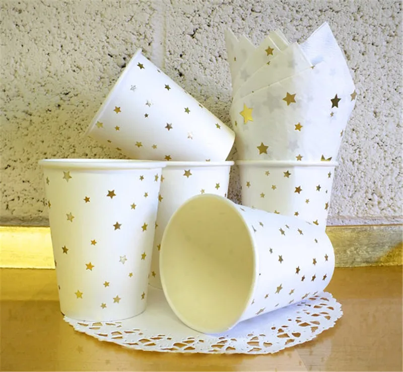 48 шт фольги Золотая Звезда бумажные стаканчики кофейные чашки питьевые Дети